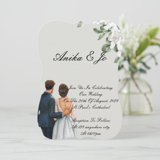 Floral elegant bruiloft-uitnodiging save the date (Staand voorkant)