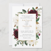 Floral Elegant Burgundy Magnolia Greenery Lijst Kaart (Voorkant)