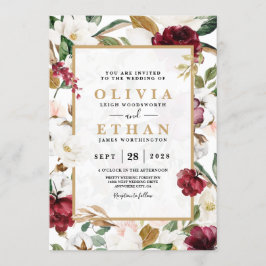 Floral Elegant Burgundy Magnolia Greenery Lijst Kaart