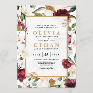 Floral Elegant Burgundy Magnolia Greenery Lijst Kaart