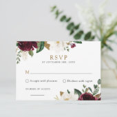 Floral Elegant Burgundy White Magnolia RSVP-kaart Kaart (Staand voorkant)