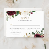 Floral Elegant Burgundy White Magnolia RSVP-kaart Kaart