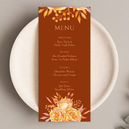 Floral Elegant Burnt Oranje Terracotta Wedding Menu