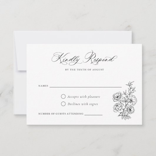 Floral Elegant Calligrafie Script Roos Leaves RSVP Kaart (Voorkant)