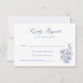 Floral Elegant Calligrafie Script Rozen Blauw RSVP Kaart