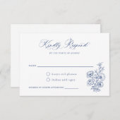 Floral Elegant Calligrafie Script Rozen Blauw RSVP Kaart (Voorkant / Achterkant)