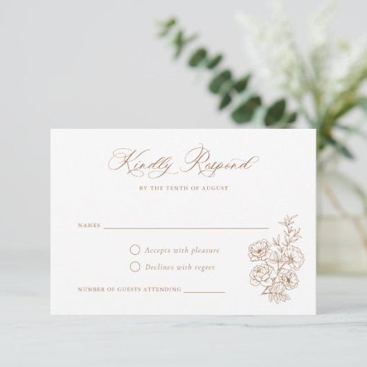 Floral Elegant Calligrafie Script Rozen RSVP Kaart (Staand voorkant)