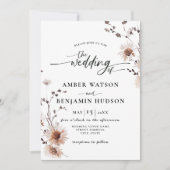Floral Elegant Calligraphy Dried Flowers Wedding Kaart (Voorkant)