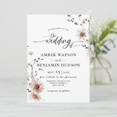 Floral Elegant Calligraphy Dried Flowers Wedding Kaart (Staand voorkant)
