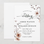 Floral Elegant Calligraphy Dried Flowers Wedding Kaart (Voorkant / Achterkant)