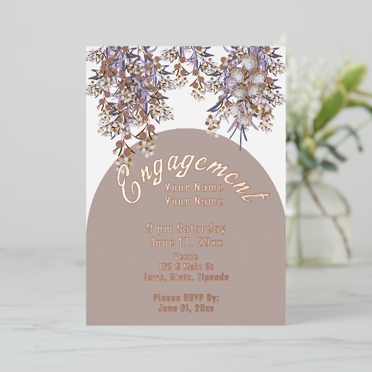 Floral Elegant Chic Folie Invitation Folie Uitnodiging (Staand Voorkant)
