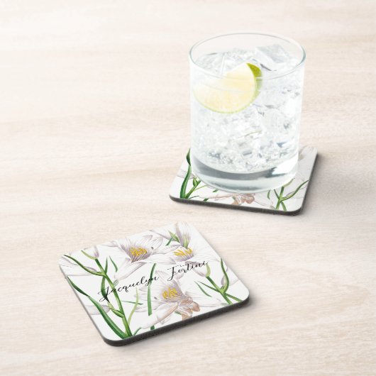 Floral Elegant Chic Schattige Kalligrafie Voeg naa Bier Onderzetter (Rechterzijde)