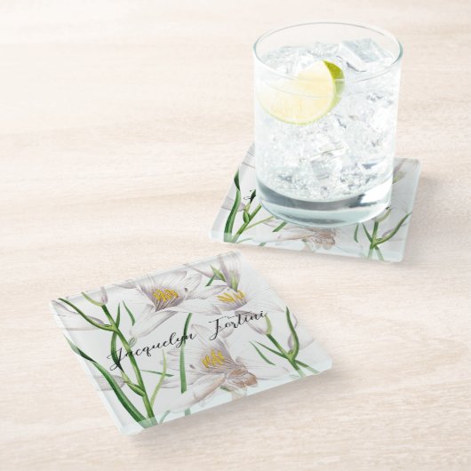 Floral Elegant Chic Schattige Kalligrafie Voeg naa Glazen Onderzetter (Schuin)