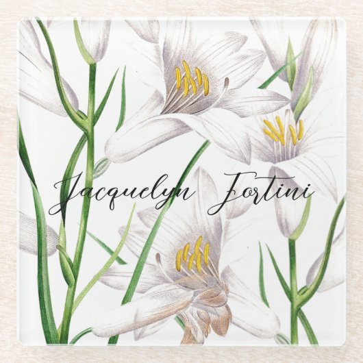 Floral Elegant Chic Schattige Kalligrafie Voeg naa Glazen Onderzetter (Voorkant)