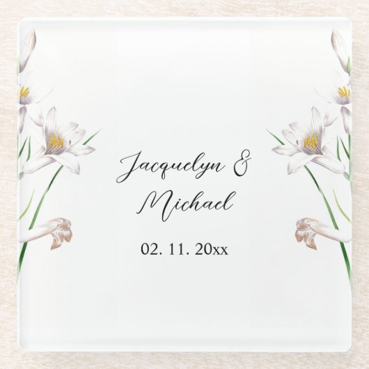 Floral Elegant Chic Schattige Kalligrafie Voeg naa Glazen Onderzetter (Voorkant)