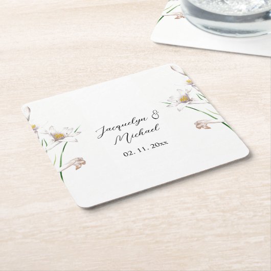 Floral Elegant Chic Schattige Kalligrafie Voeg naa Kartonnen Onderzetters (Schuin)