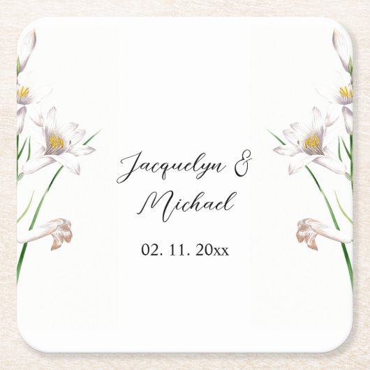 Floral Elegant Chic Schattige Kalligrafie Voeg naa Kartonnen Onderzetters (Voorkant)