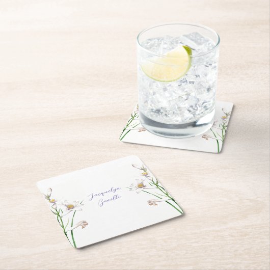 Floral Elegant Chique Calligrafie Naam Lithograph Kartonnen Onderzetters (Insitu)