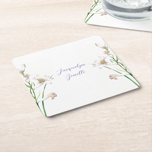 Floral Elegant Chique Calligrafie Naam Lithograph Kartonnen Onderzetters (Schuin)