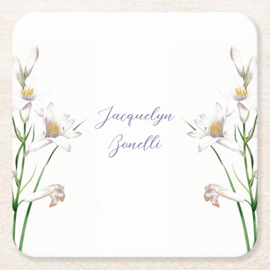 Floral Elegant Chique Calligrafie Naam Lithograph Kartonnen Onderzetters (Voorkant)