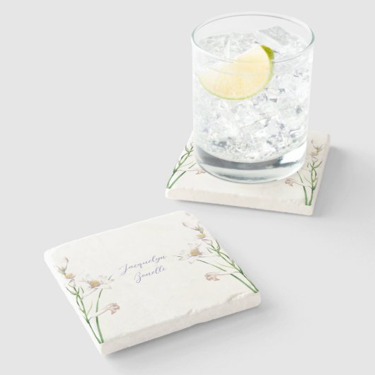 Floral Elegant Chique Calligrafie Naam Lithograph Stenen Onderzetter (Zijkant)