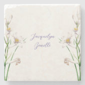 Floral Elegant Chique Calligrafie Naam Lithograph Stenen Onderzetter (Voorkant)