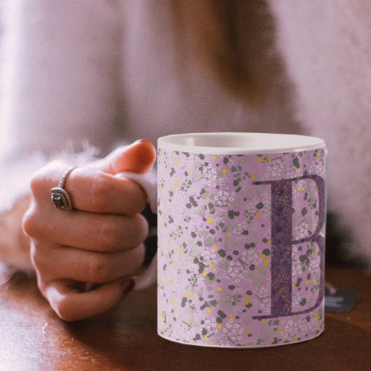 Floral Elegant Classy Monogram B lila w/zin Koffiemok