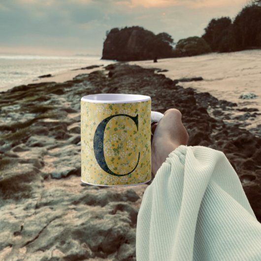 Floral Elegant Classy Monogram C geel w/zin Koffiemok