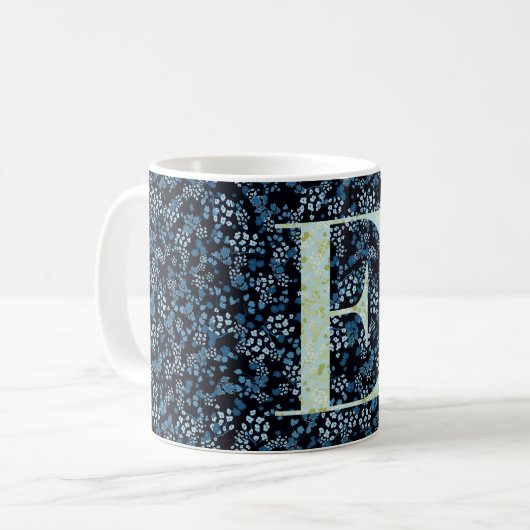 Floral Elegant Classy Monogram E blauw w/zin Koffiemok (Voorkant links)