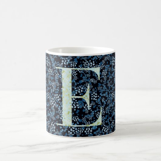 Floral Elegant Classy Monogram E blauw w/zin Koffiemok (Center)