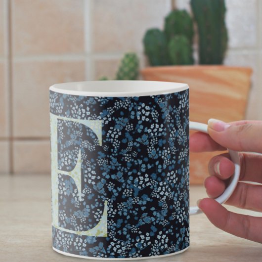 Floral Elegant Classy Monogram E blauw w/zin Koffiemok