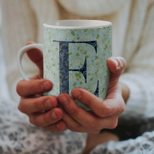 Floral Elegant Classy Monogram E blauw w/zin Koffiemok