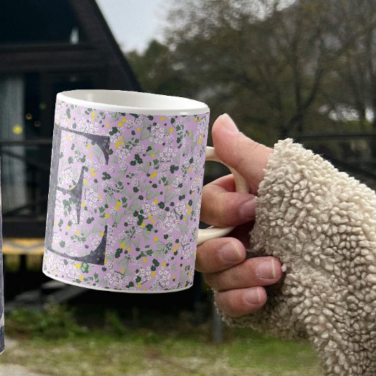 Floral Elegant Classy Monogram E lila w/zin Koffiemok