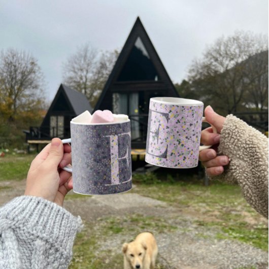 Floral Elegant Classy Monogram E paarse w/zin Koffiemok