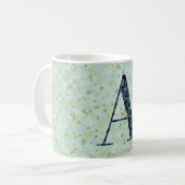 Floral Elegant Classy Monogram Een blauw w/zin Koffiemok (Voorkant links)