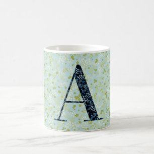 Floral Elegant Classy Monogram Een blauw w/zin Koffiemok