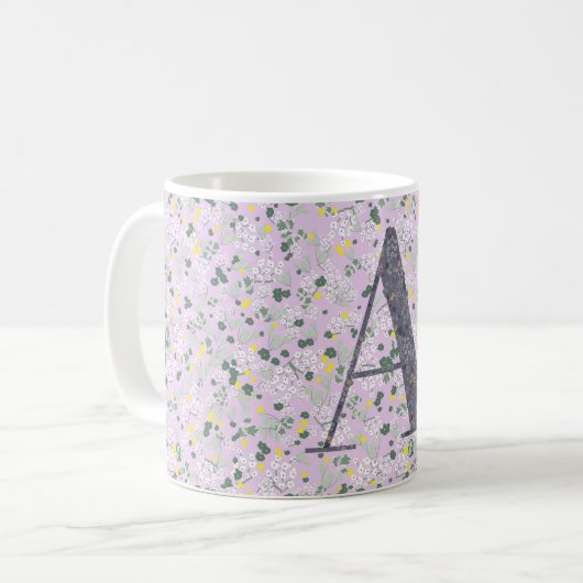 Floral Elegant Classy Monogram Een lila w/zin Koffiemok (Voorkant links)