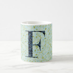 Floral Elegant Classy Monogram F blauw w/zin Koffiemok