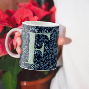Floral Elegant Classy Monogram F blauw w/zin Koffiemok