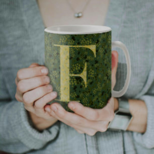 Floral Elegant Classy Monogram F groen w/zin Koffiemok