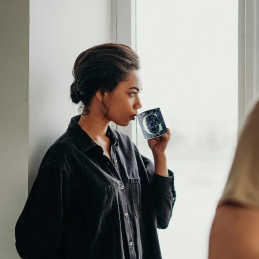 Floral Elegant Classy Monogram G blauw w/zin C Koffiemok