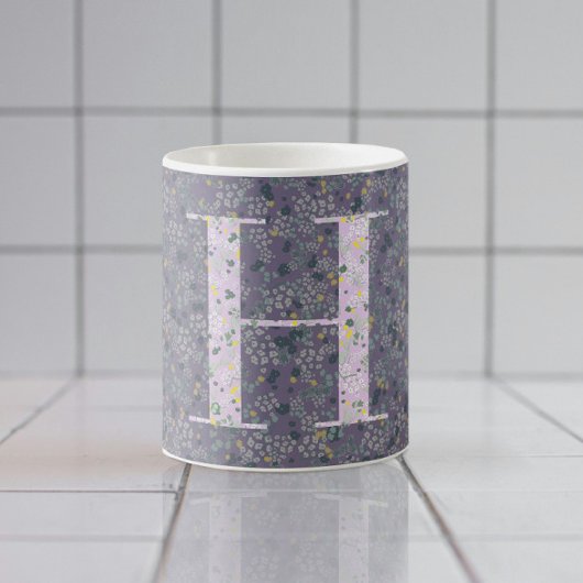 Floral Elegant Classy Monogram H paarse w/zin Koffiemok