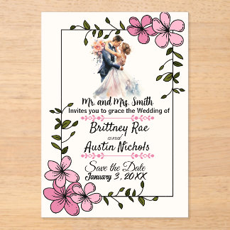 Floral Elegant Couple Wedding Invitation Acryl Uitnodigingen