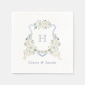 Floral Elegant Crest Dusty Blue Wedding Monogram Servet (Voorkant)