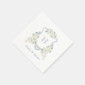 Floral Elegant Crest Dusty Blue Wedding Monogram Servet (Hoek)