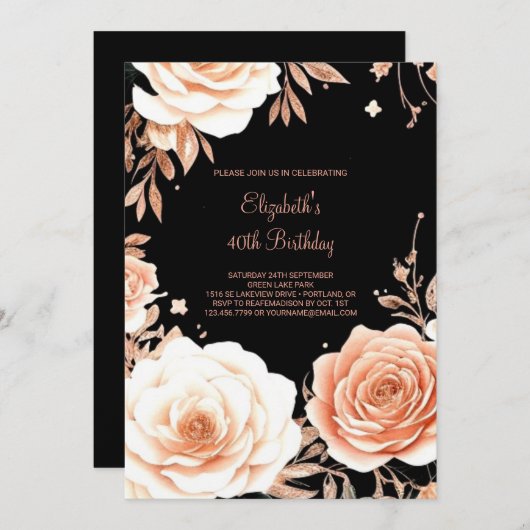 Floral Elegant Custom 40e Verjaardag Kaart (Voorkant / Achterkant)