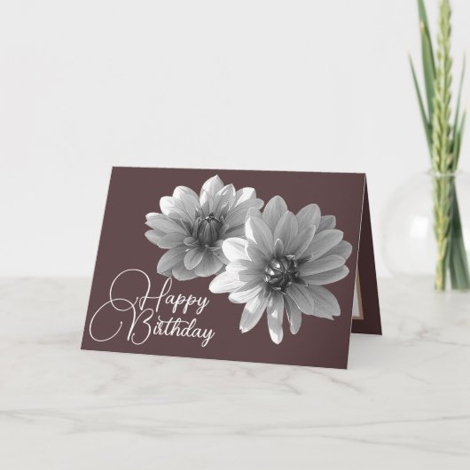 Floral Elegant Dahlia Flower Brown Birthday Kaart (Voorkant)