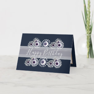 Floral Elegant Daisy Flower Navy Birthday Kaart