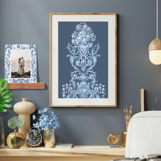 Floral Elegant  Delft Blue White-ontleeppagina Tissuepapier