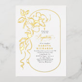 Floral Elegant Doopsel Goud Folie Uitnodiging (Voorkant)